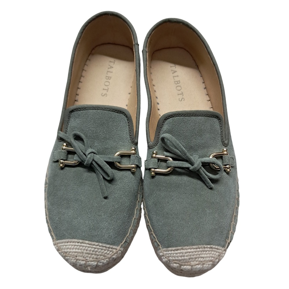 Talbots Quinn Bow Suede Platform Espadrilles Women's 6.5 Sage Green Leather